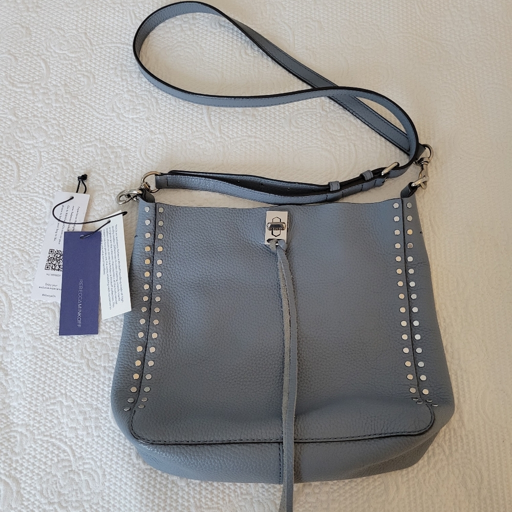 Rebecca Minkoff grey blue pebble leather crossbody